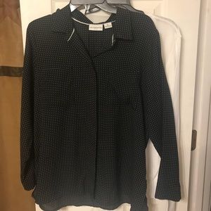 Black polka dot shirt polyester sheer XL